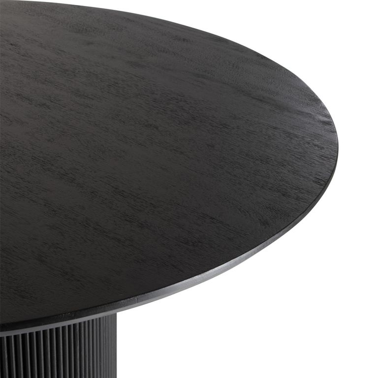 Vincent Fluted Dining Table - 120cm - 6 Seater - Round - Drum Base - Black - Mango Wood