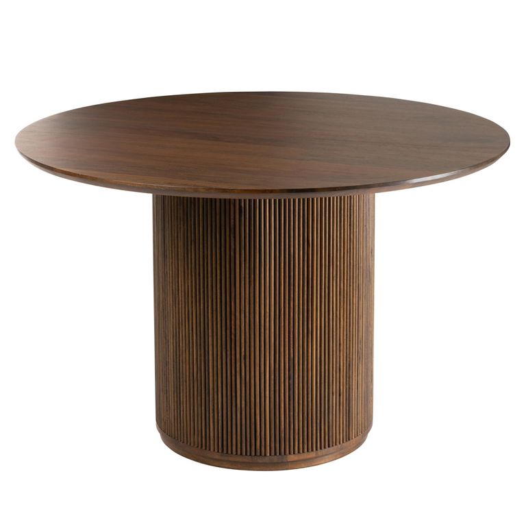 Vincent Fluted Dining Table - 120cm - 6 Seater - Round - Drum Base - Brown - Mango Wood