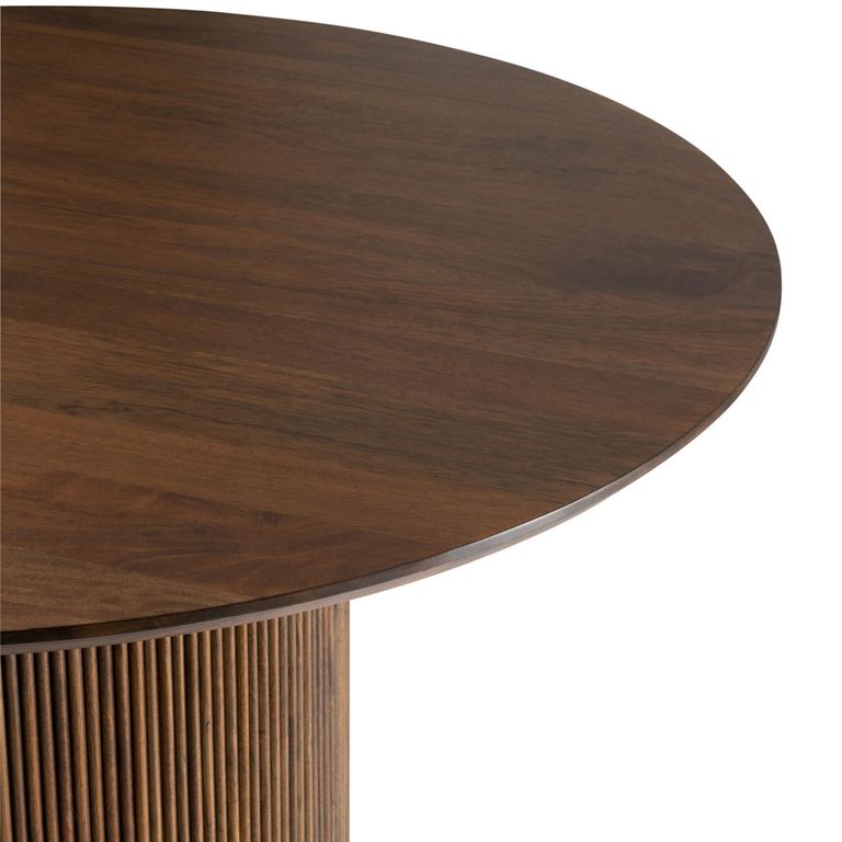 Vincent Fluted Dining Table - 120cm - 6 Seater - Round - Drum Base - Brown - Mango Wood