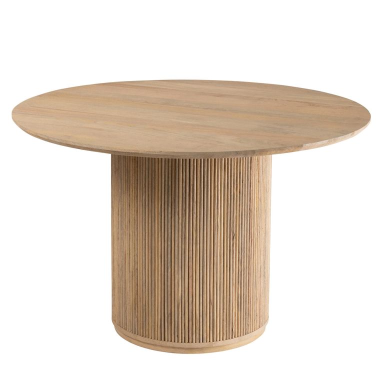Vincent Fluted Dining Table - 120cm - 6 Seater - Round - Drum Base - Natural - Mango Wood