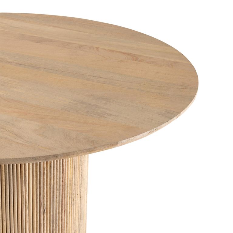 Vincent Fluted Dining Table - 120cm - 6 Seater - Round - Drum Base - Natural - Mango Wood