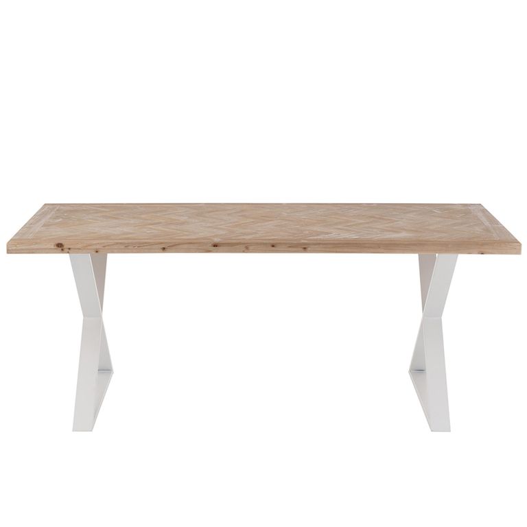 Zigzag Dining Table - 200cm - 8 Seater - Cross Leg - Natural and White - Wood and Metal