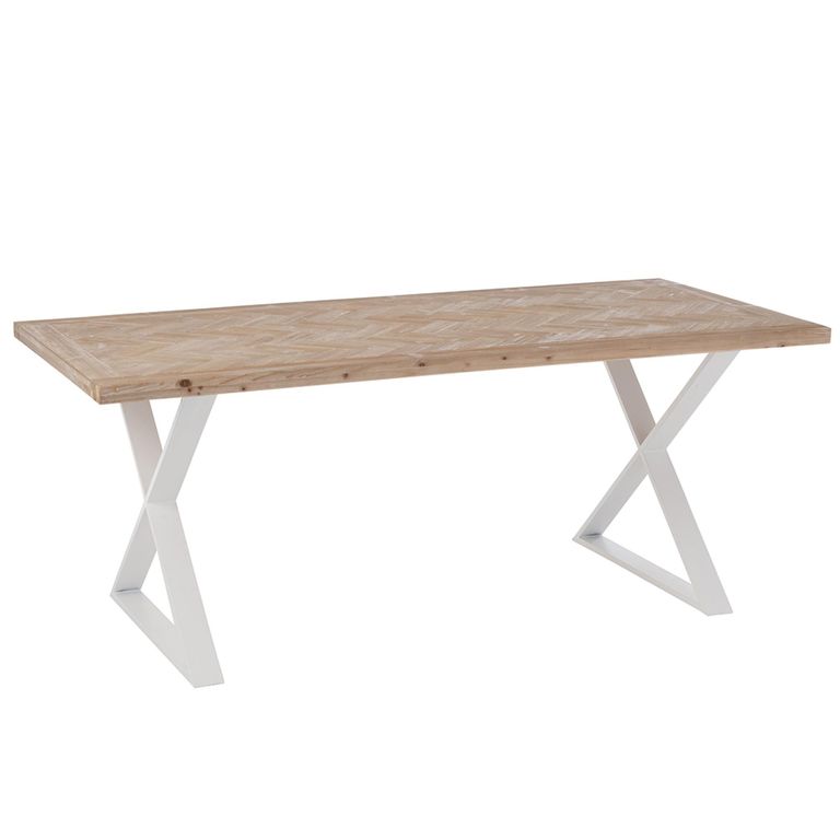Zigzag Dining Table - 200cm - 8 Seater - Cross Leg - Natural and White - Wood and Metal