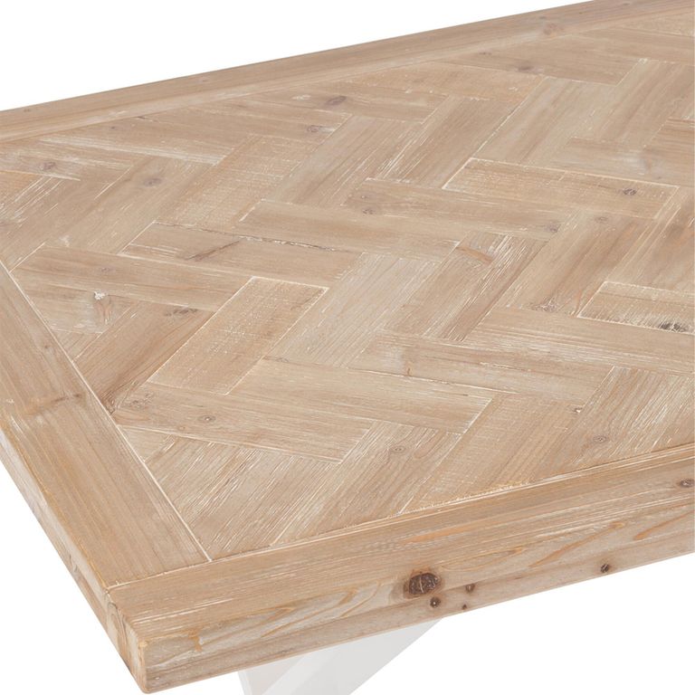 Zigzag Dining Table - 200cm - 8 Seater - Cross Leg - Natural and White - Wood and Metal