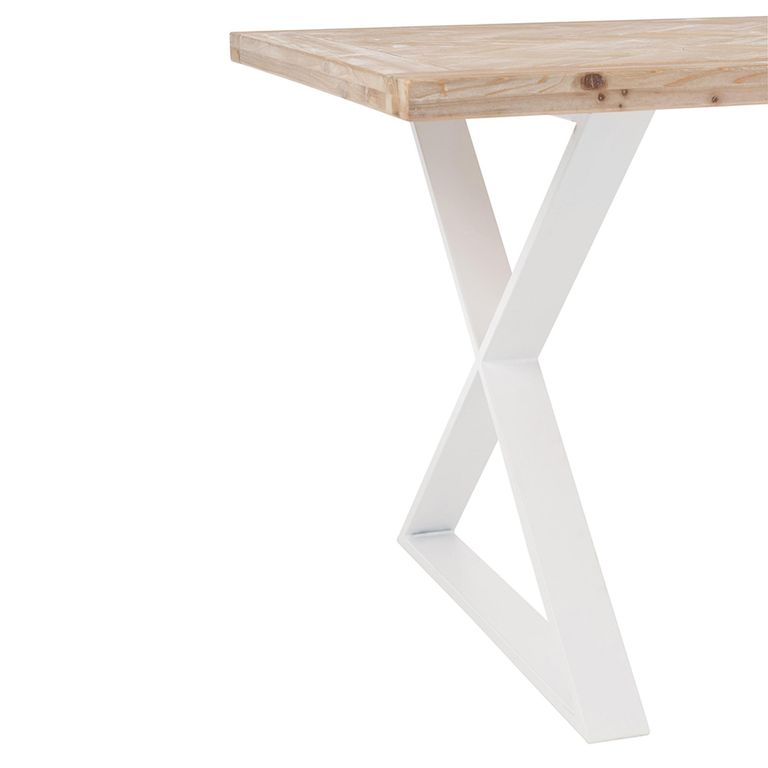 Zigzag Dining Table - 200cm - 8 Seater - Cross Leg - Natural and White - Wood and Metal