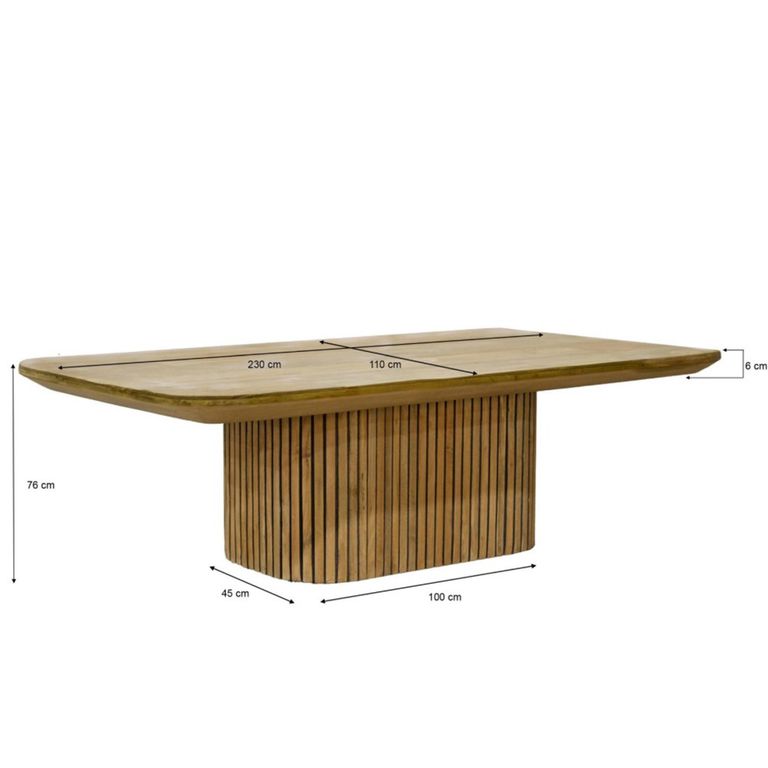 Lausanne Fluted Dining Table - 10 Seater - 230cm - Pedestal - Natural - Teak Wood