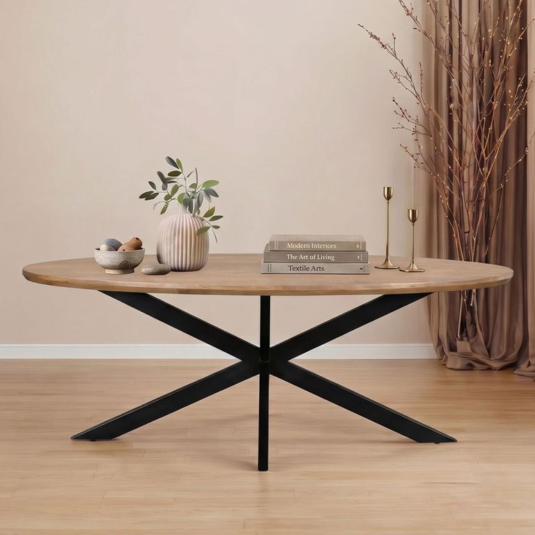 Jesper Dining Table - 210cm - 8 Seater - Oval - Star Base - Natural - Mango Wood