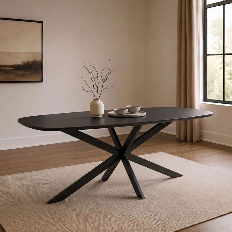 Jesper Dining Table - 210cm - 8 Seater - Star Base - Black - Mango Wood