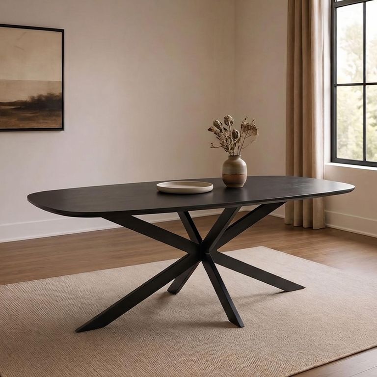Jesper Dining Table - 230cm - 10 Seater - Star Base - Black - Mango Wood