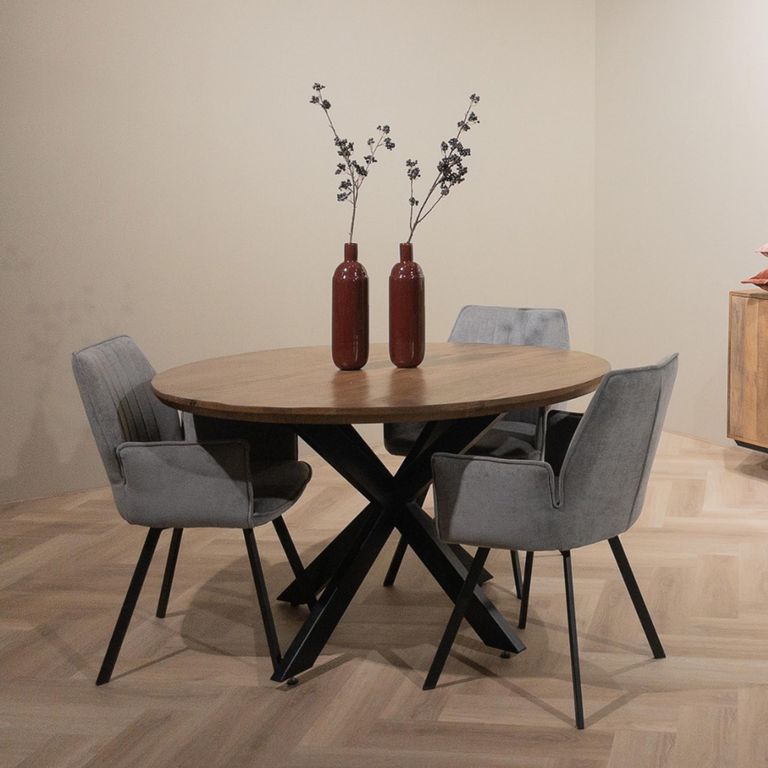 Jesper Dining Table - 120cm - 6 Seater - Round - Star Base - Natural - Mango Wood