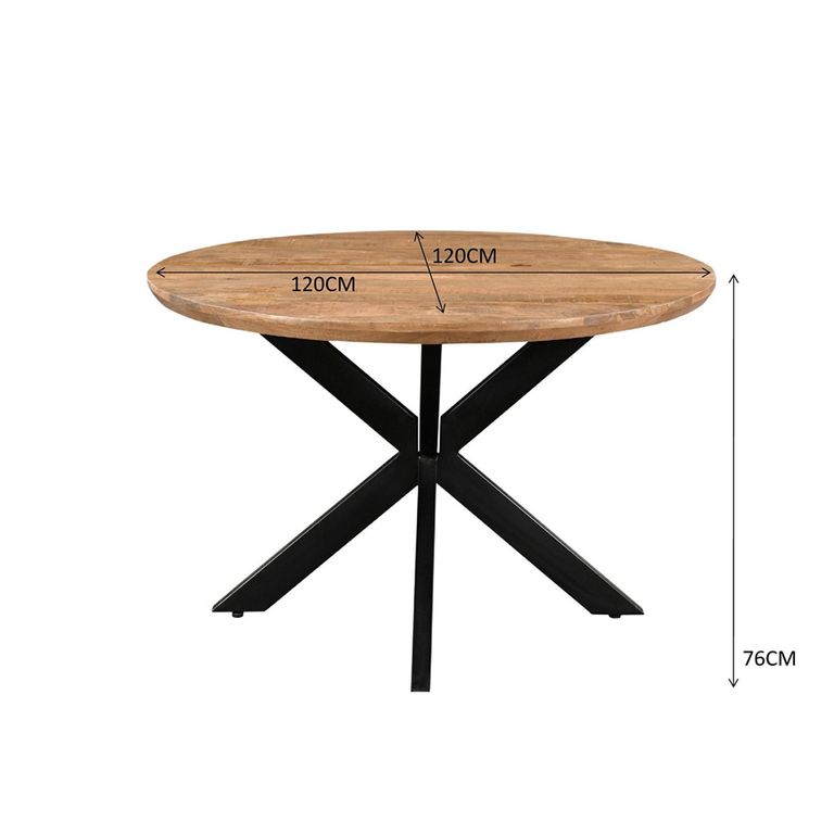 Jesper Dining Table - 120cm - 6 Seater - Round - Star Base - Natural - Mango Wood