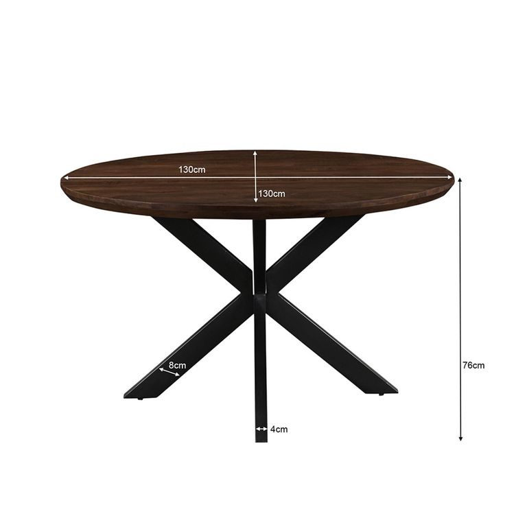 Jesper Dining Table - 130cm - 6 Seater - Round - Star Base - Chestnut - Mango Wood