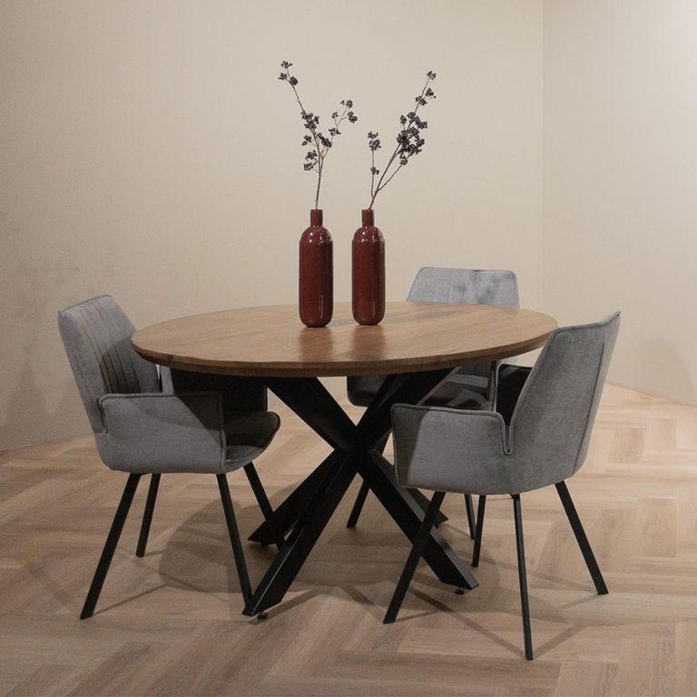 Jesper Dining Table - 130cm - 6 Seater - Round - Star Base - Natural - Mango Wood