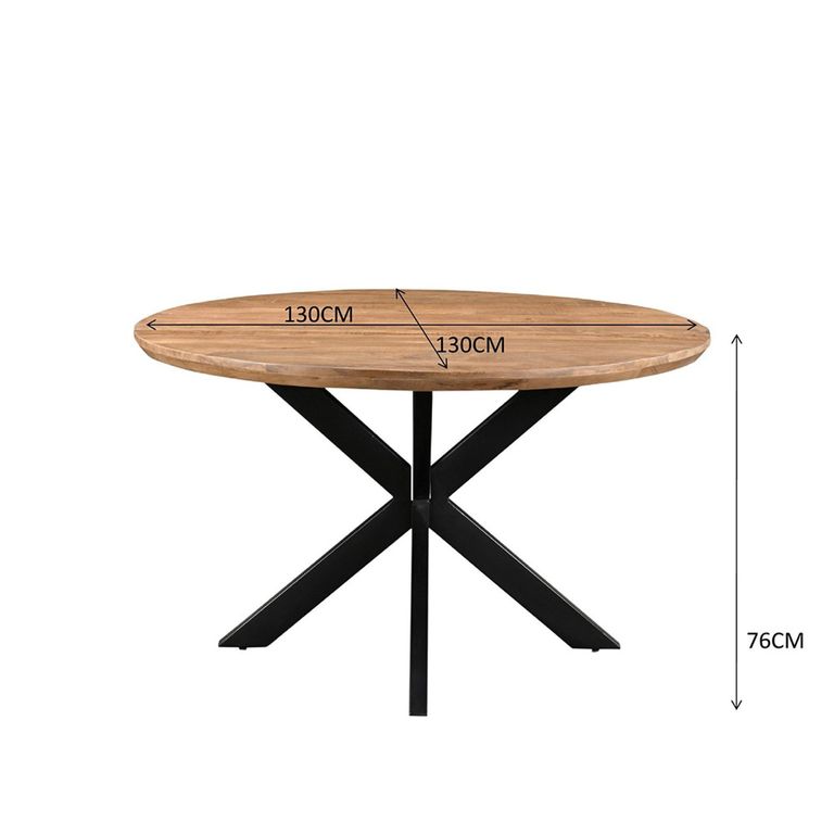 Jesper Dining Table - 130cm - 6 Seater - Round - Star Base - Natural - Mango Wood