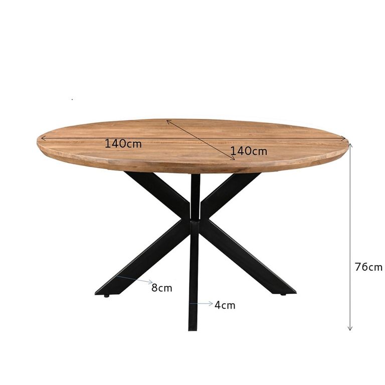 Jesper Dining Table - 140cm - 8 Seater - Round - Star Base - Natural - Mango Wood