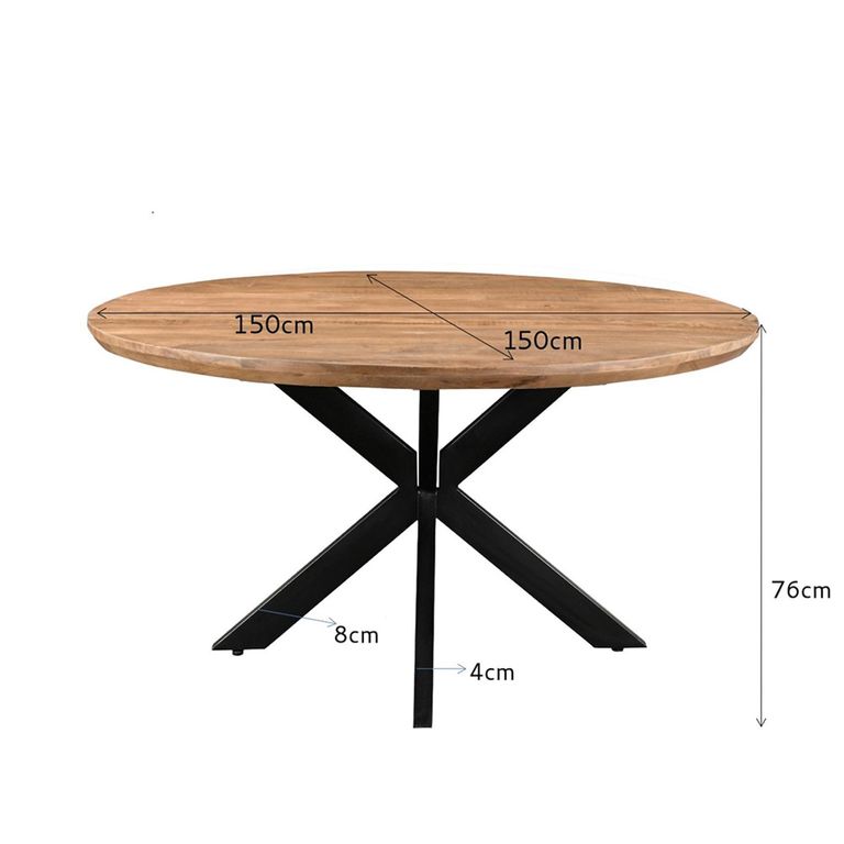 Jesper Dining Table - 150cm - 8 Seater - Round - Star Base - Natural - Mango Wood
