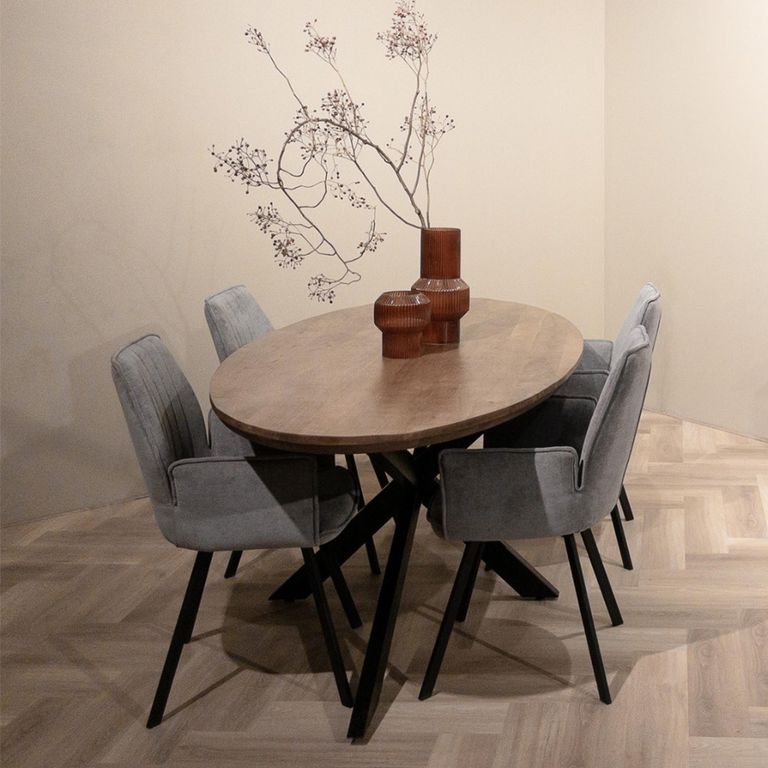 Jesper Dining Table - 160cm - 6 Seater - Oval - Star Base - Natural - Mango Wood