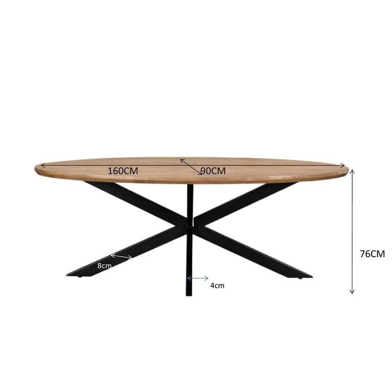 Jesper Dining Table - 160cm - 6 Seater - Oval - Star Base - Natural - Mango Wood