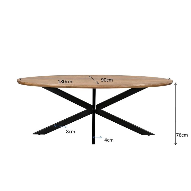 Jesper Dining Table - 180cm - 8 Seater - Oval - Star Base - Natural - Mango Wood