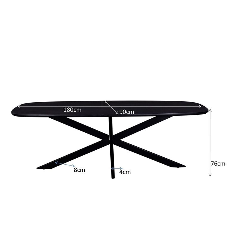 Jesper Dining Table - 180cm - 8 Seater - Star Base - Black - Mango Wood