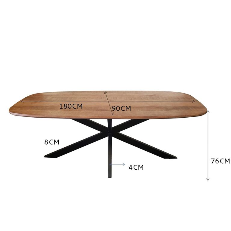 Jesper Dining Table - 180cm - 8 Seater - Star Base - Natural - Mango Wood