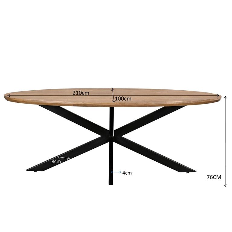 Jesper Dining Table - 210cm - 8 Seater - Oval - Star Base - Natural - Mango Wood