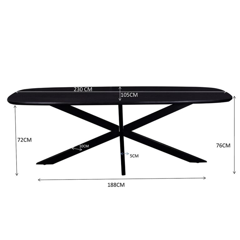 Jesper Dining Table - 230cm - 10 Seater - Star Base - Black - Mango Wood