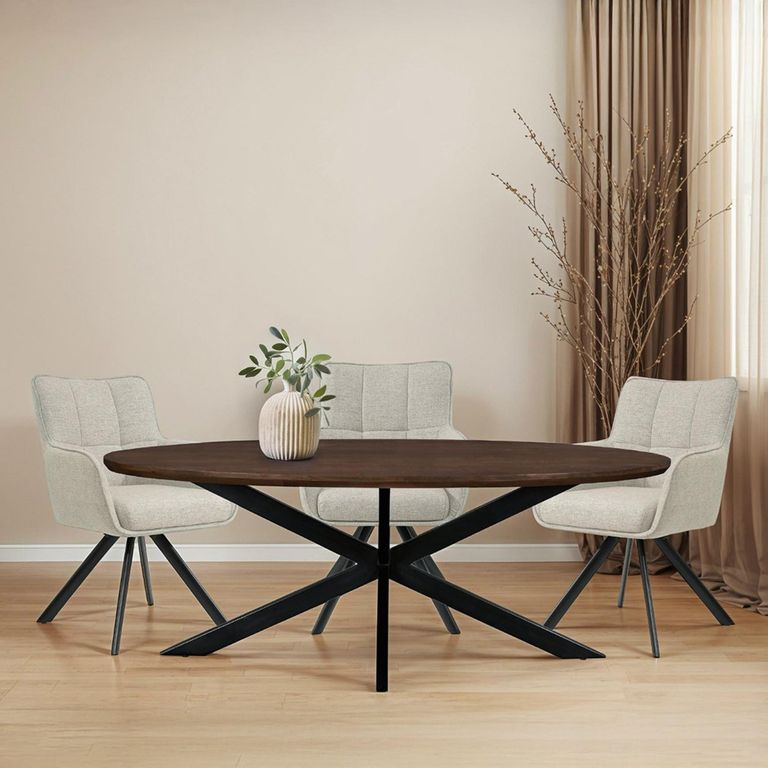 Jesper Dining Table - 240cm - 10 Seater - Oval - Star Base - Chestnut - Mango Wood