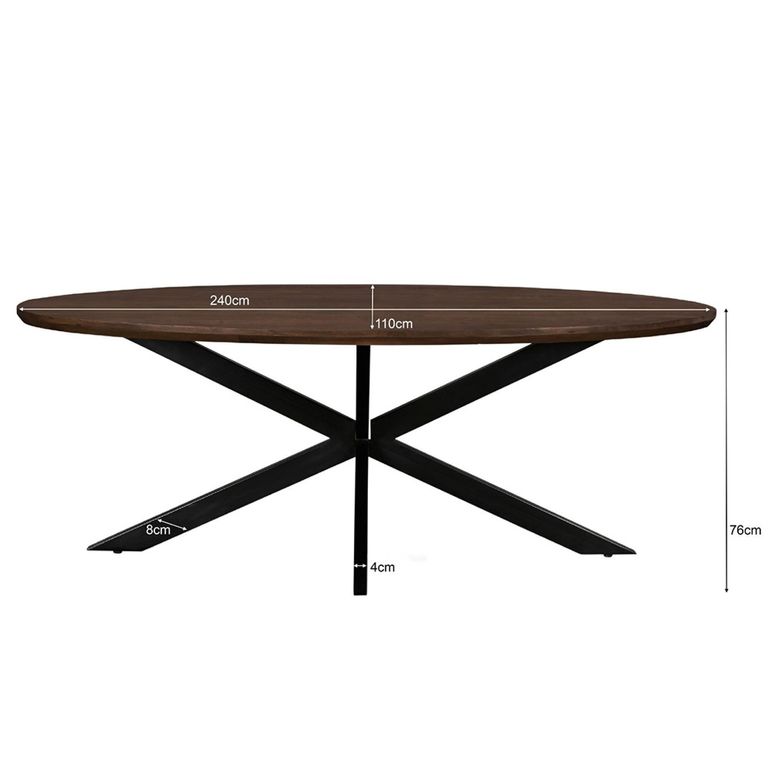 Jesper Dining Table - 240cm - 10 Seater - Oval - Star Base - Chestnut - Mango Wood