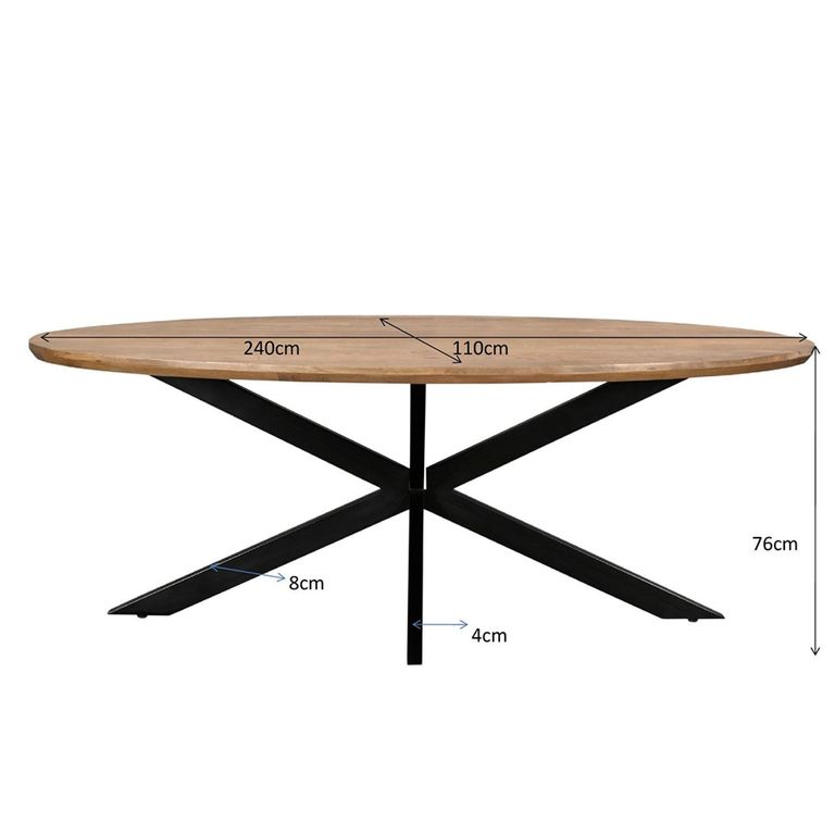 Jesper Dining Table - 240cm - 10 Seater - Oval - Star Base - Natural - Mango Wood