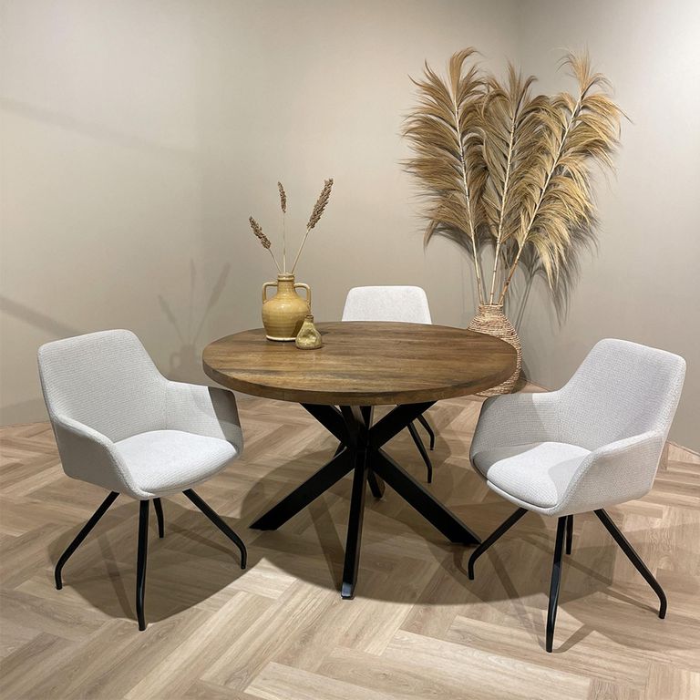 Rocky Dining Table - 120cm - 4 Seater - Round - Star Base - Natural - Mango Wood
