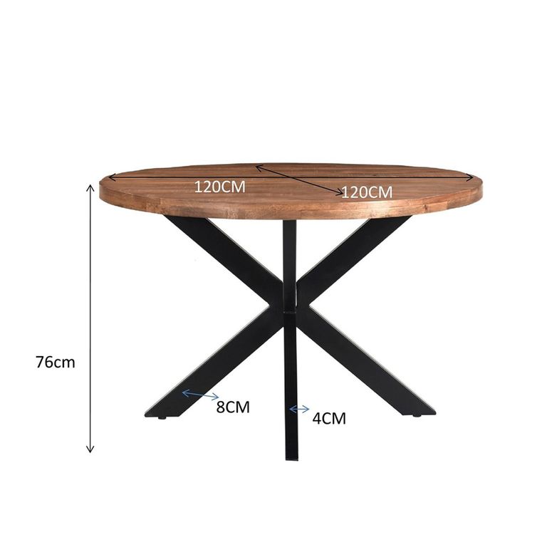Rocky Dining Table - 120cm - 4 Seater - Round - Star Base - Natural - Mango Wood