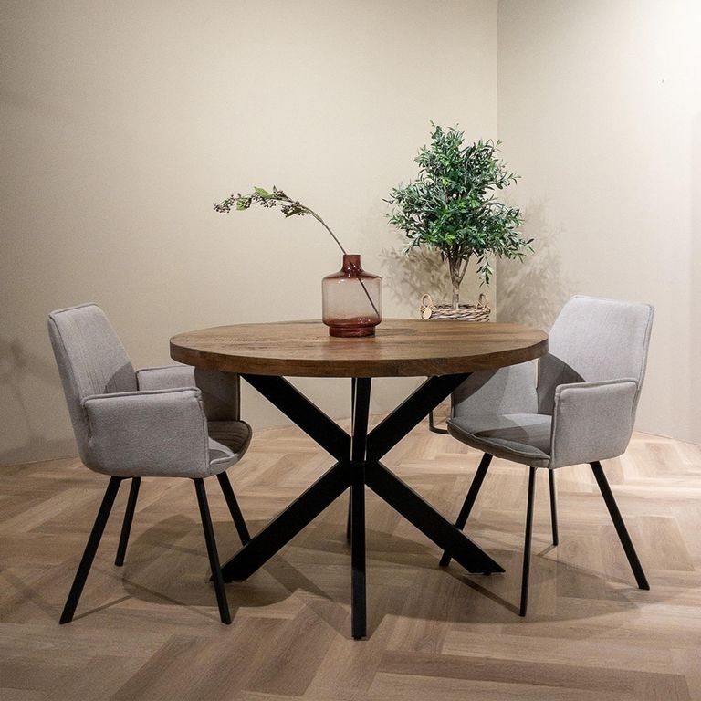 Rocky Dining Table - 130cm - 4 Seater - Round - Star Base - Natural - Mango Wood