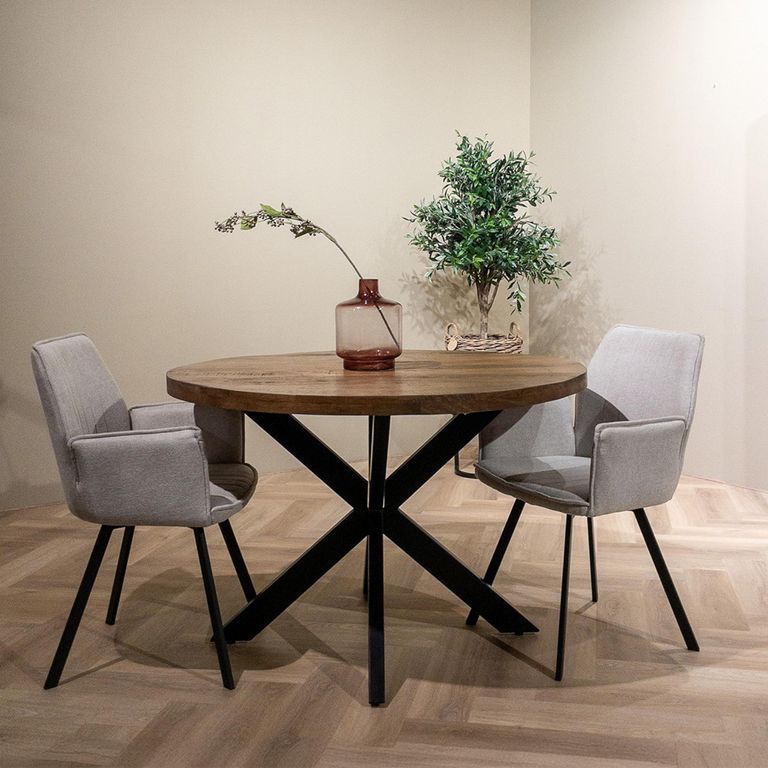 Rocky Dining Table - 150cm - 6-8 Seater - Round - Star Base - Natural - Mango Wood