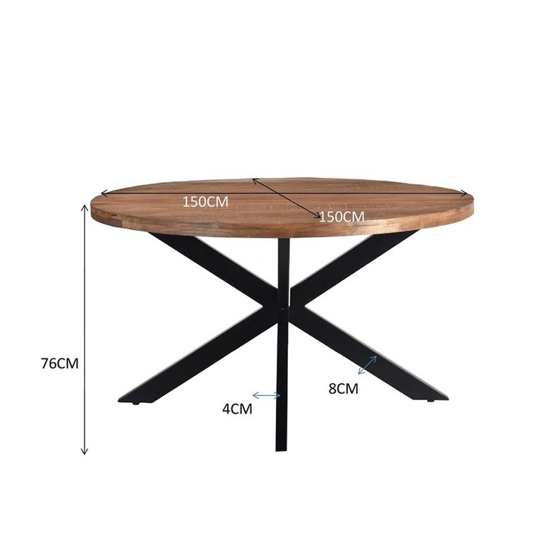 Rocky Dining Table - 150cm - 6-8 Seater - Round - Star Base - Natural - Mango Wood