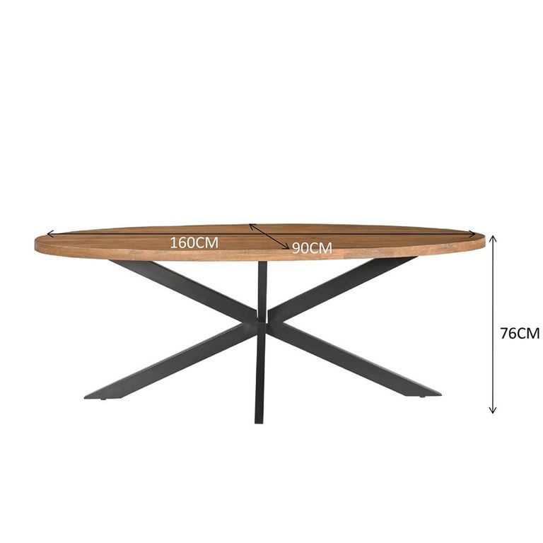 Rocky Dining Table - 160cm - 6 Seater - Oval - Star Base - Natural - Mango Wood
