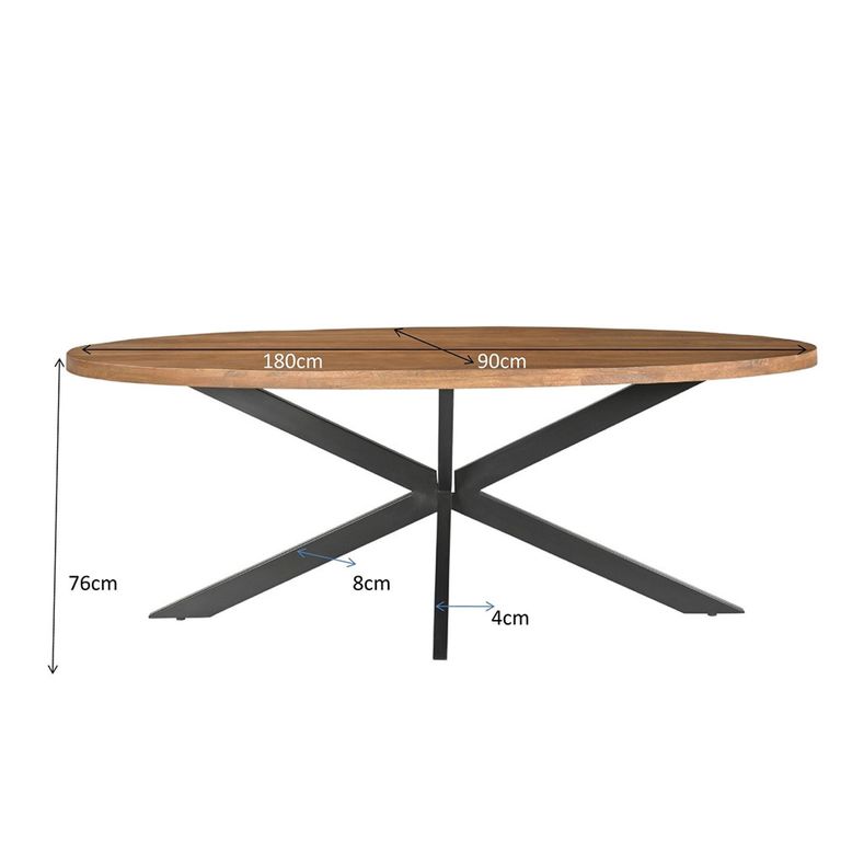 Rocky Dining Table - 180cm - 6-8 Seater - Oval - Star Base - Natural - Mango Wood