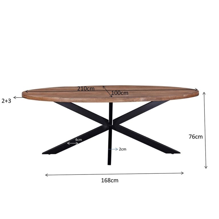 Rocky Dining Table - 210cm - 8 Seater - Oval - Star Base - Natural - Mango Wood