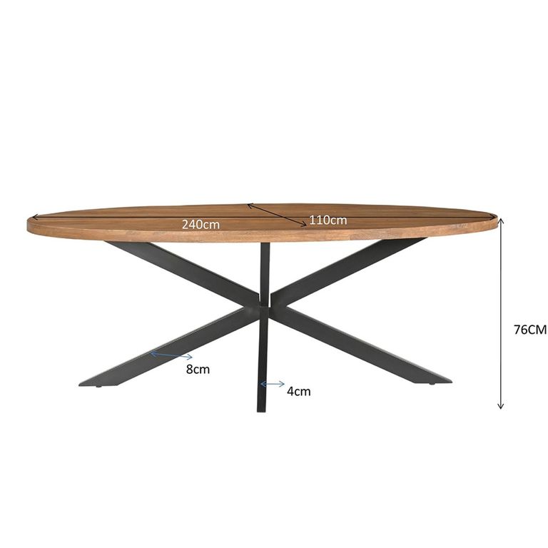 Rocky Dining Table - 240cm - 10 Seater - Oval - Star Base - Natural - Mango Wood