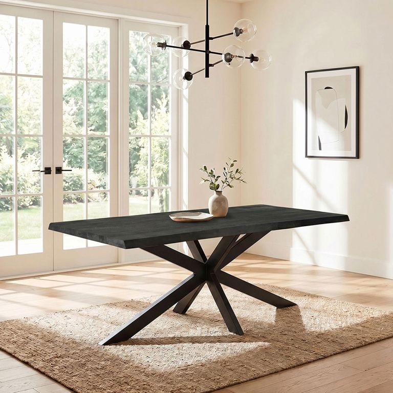 Norris Dining Table - 180cm - 6 Seater - Live Edge - Spider Legs - Charcoal - Rustic Mango Wood