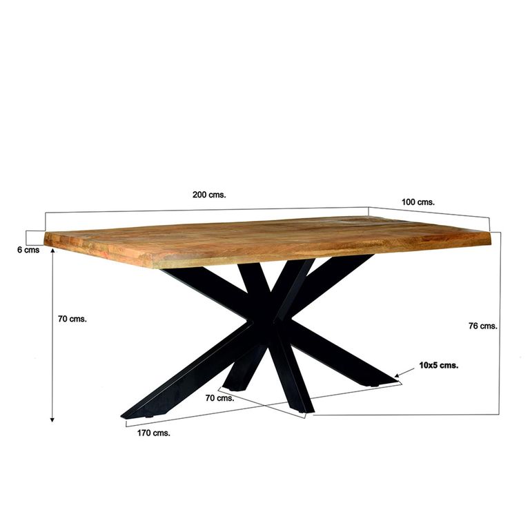 Nairobi Dining Table - 180cm - 6 Seater - Live Edge - Spider Legs - Natural - Rustic Mango Wood