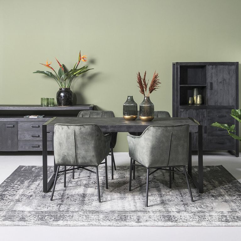 Norris Dining Table - 140cm - 4 Seater - U Legs - Charcoal - Rustic Mango Wood