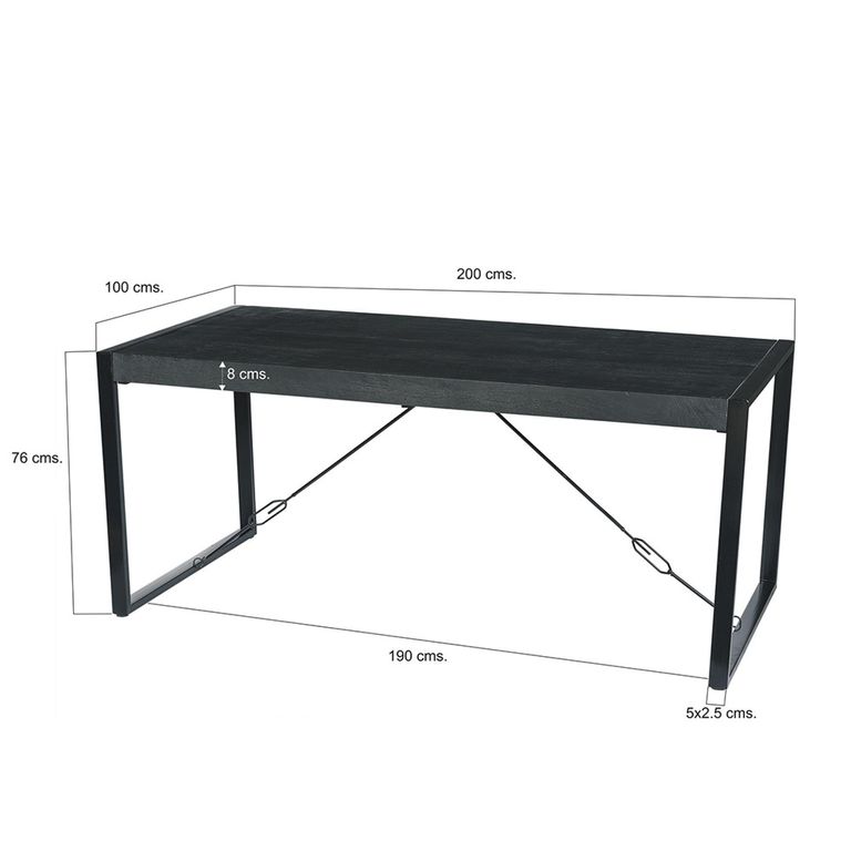 Norris Dining Table - 140cm - 4 Seater - U Legs - Charcoal - Rustic Mango Wood