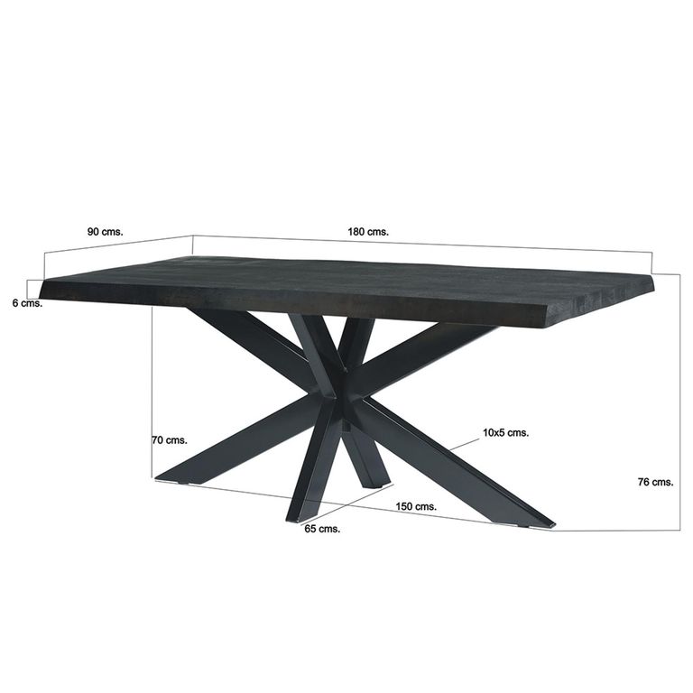 Norris Dining Table - 180cm - 6 Seater - Live Edge - Spider Legs - Charcoal - Rustic Mango Wood