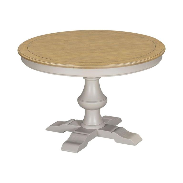 Chateau Dining Table - 120cm - 4 Seater - Round - Pedestal Base - Grey Painted - Pine
