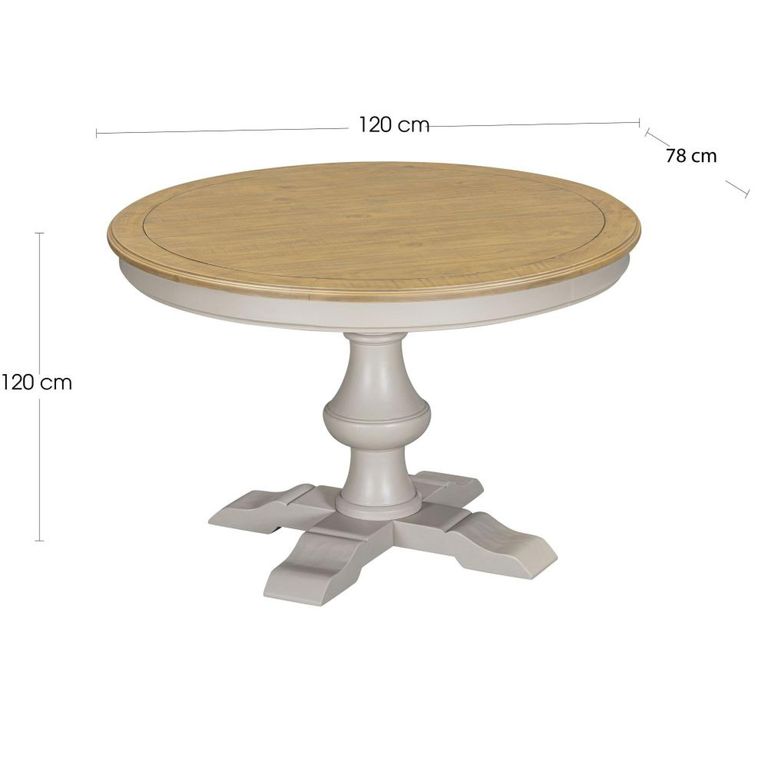 Chateau Dining Table - 120cm - 4 Seater - Round - Pedestal Base - Grey Painted - Pine