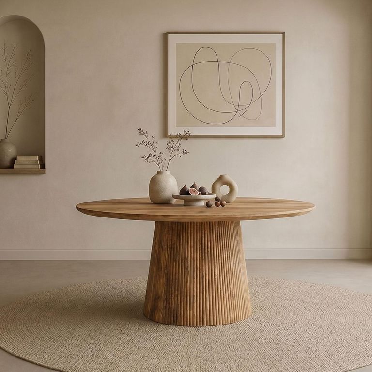 Salvator Fluted Dining Table - 130cm - 4 Seater - Round - Pedestal - Natural - Mango Wood