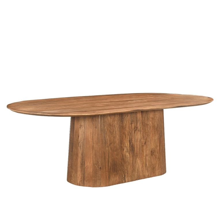 Salvator Curved Fluted Dining Table - 200cm - 8 Seater - Oval - Pedestal - Natural - Mango Wood