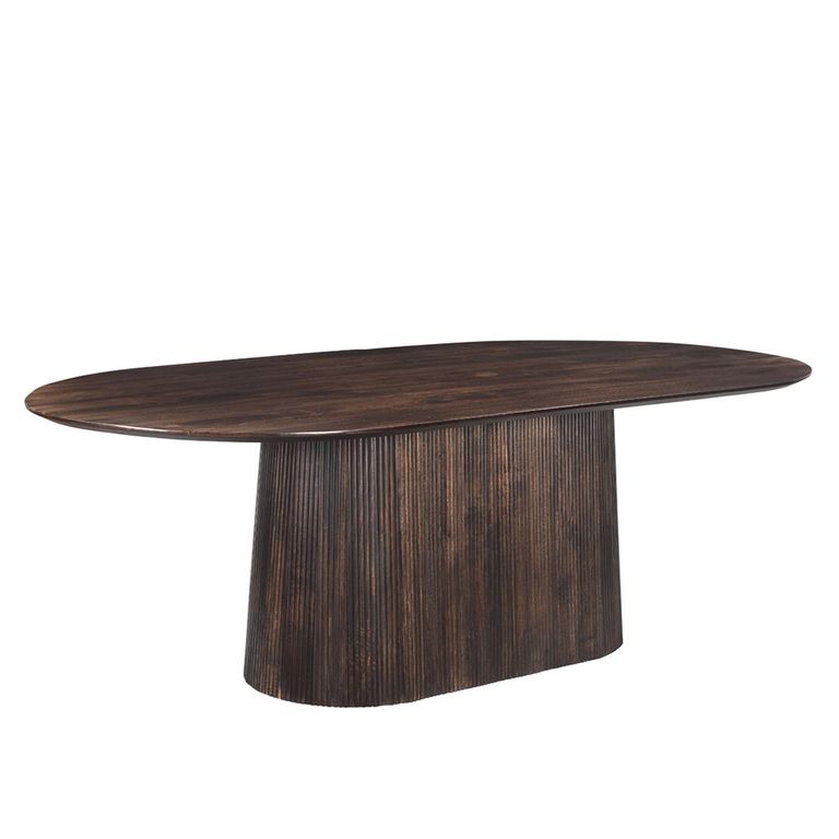 Salvator Curved Fluted Dining Table - 200cm - 8 Seater - Oval - Pedestal - Walnut - Mango Wood