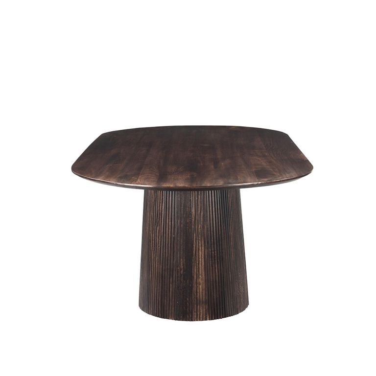 Salvator Curved Fluted Dining Table - 200cm - 8 Seater - Oval - Pedestal - Walnut - Mango Wood